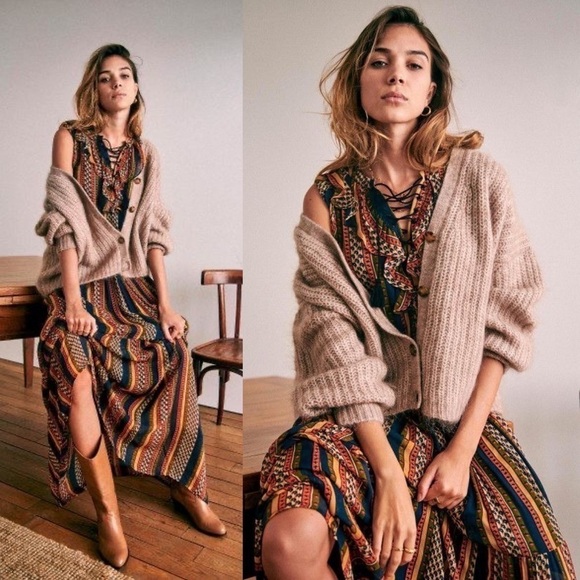 Sezane Dress Dolores Sleeveless Striped Ruffle Maxi Prairie Maya 36 EUC - Picture 8 of 8